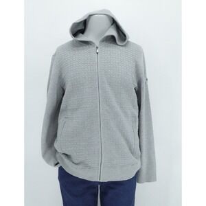 Buttercloth Sweater Mens Medium Gray Textured Full Zip Knit Hooded Preppy Casual